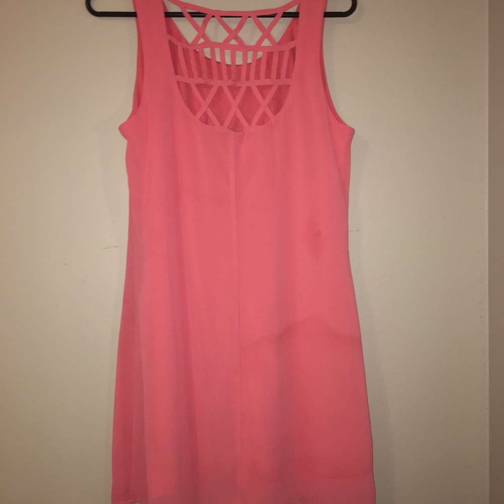 cute peach knee length chiffon dress